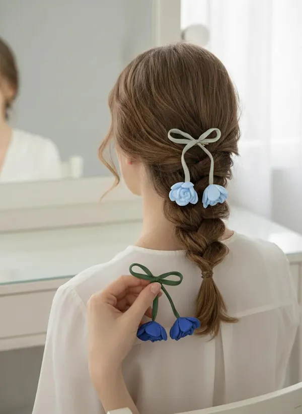 Ribbon_Rose_Hair_Clip_Floral_Rose_Bow_Hair_Clips_for_Women_&_Girls_Elegant_Ribbon_Hair_Pins_with_Flower_Charm_Cute_Hair_Accessories_for_Daily_&_Party_(Pair_of_2)_(Blue)