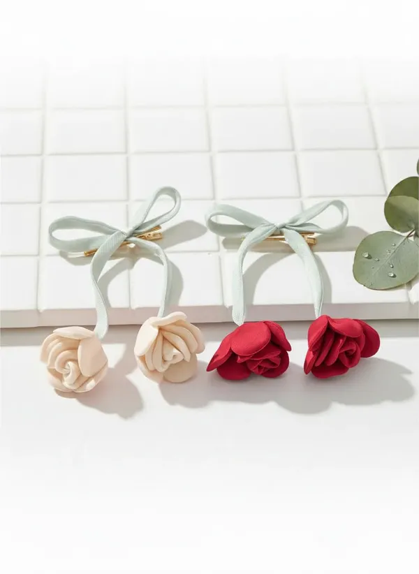 Ribbon_Rose_Hair_Clip_Floral_Rose_Bow_Hair_Clips_for_Women_&_Girls_Elegant_Ribbon_Hair_Pins_with_Flower_Charm_Cute_Hair_Accessories_for_Daily_&_Party_(Pair_of_2)_(Red)