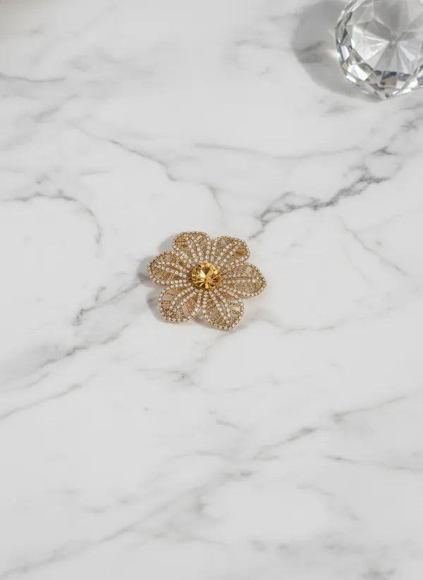 Pack_Of_2_Gold_Metal_Alloy_With_Crystal_Stones_Crystal_Flower_Hair_Pin