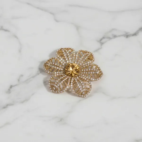 Pack_Of_2_Gold_Metal_Alloy_With_Crystal_Stones_Crystal_Flower_Hair_Pin