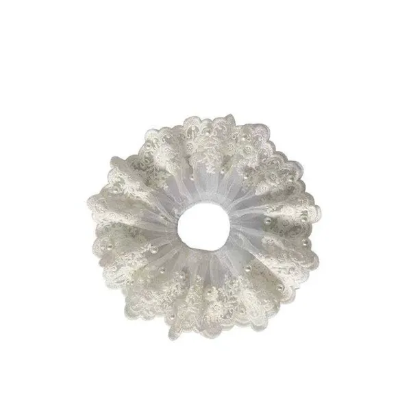 White_Net_And_Lace_Pearl_Beaded_Large_Lace_Scrunchie