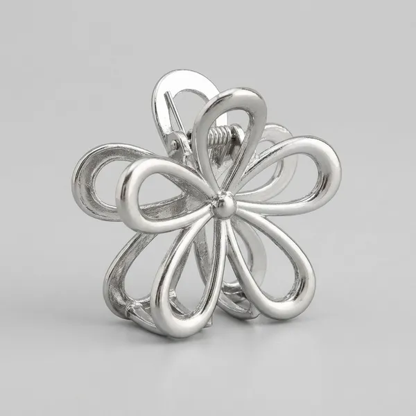 Pack_Of_2_Silver_Alloy_Metallic_Flower_Claw_Clip