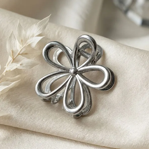 Pack_Of_2_Silver_Alloy_Metallic_Flower_Claw_Clip