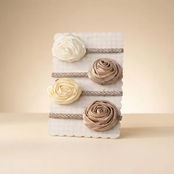 Pack_Of_4_Brown_Satin_Rose_Satin_Rubber_Bands