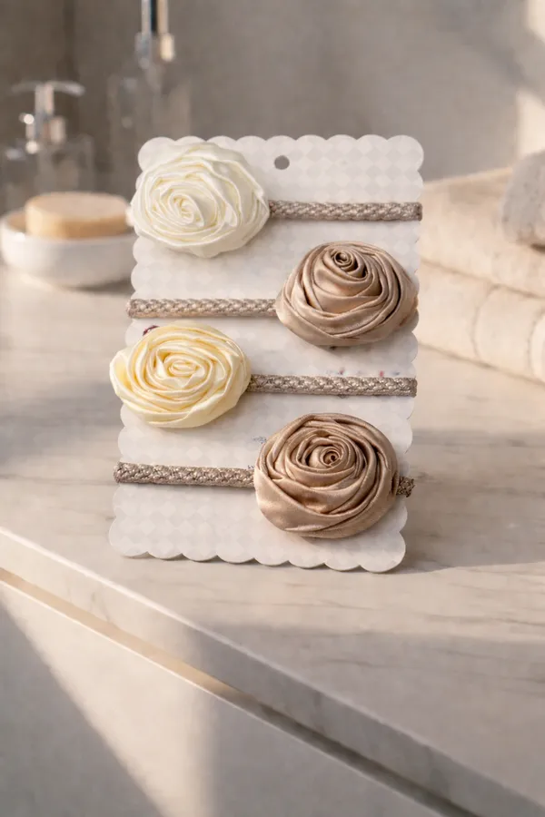 Pack_Of_4_Brown_Satin_Rose_Satin_Rubber_Bands