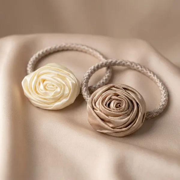 Pack_Of_4_Cream_Satin_Rose_Satin_Rubber_Bands