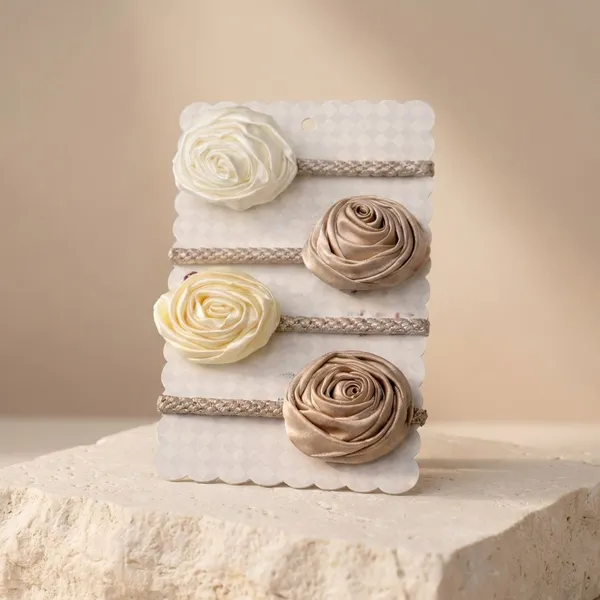 Pack_Of_4_Cream_Satin_Rose_Satin_Rubber_Bands