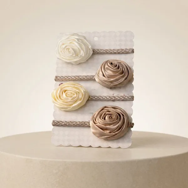 Pack_Of_4_Ivory_Satin_Rose_Satin_Rubber_Bands