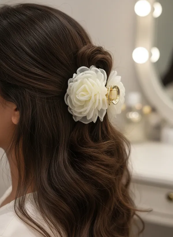 White_Rose_|_White_Flower_Claw_Clip