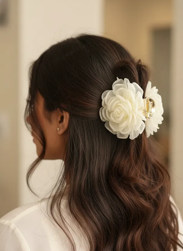 White_Rose_|_White_Flower_Claw_Clip
