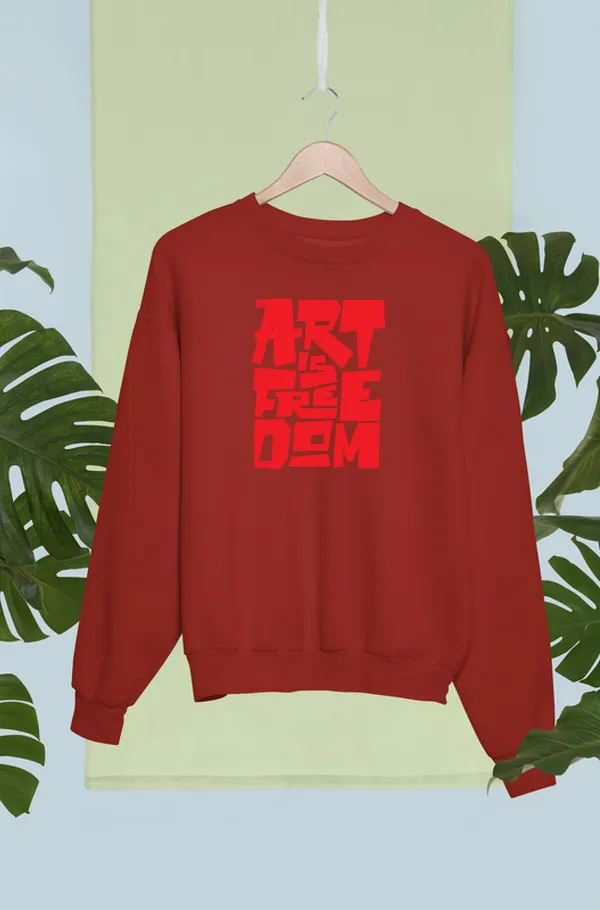 Red_Cotton_Round_Neck_Sweatshirt_For_Unisex