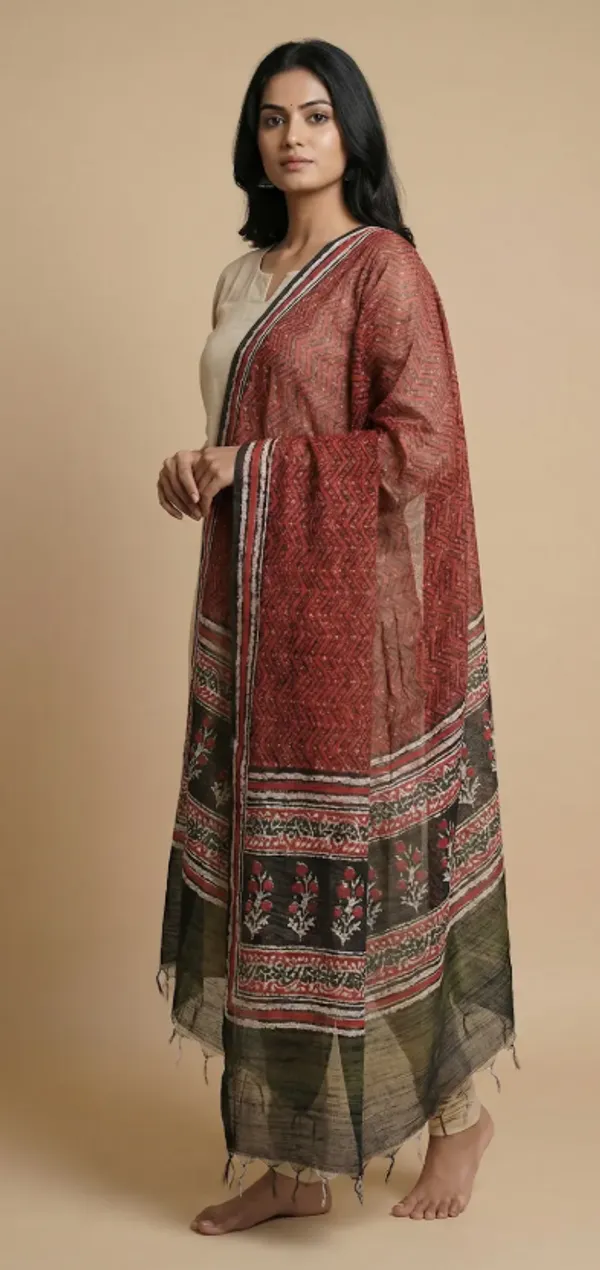 Black_And_Red_Silk_Dupatta_For_Women