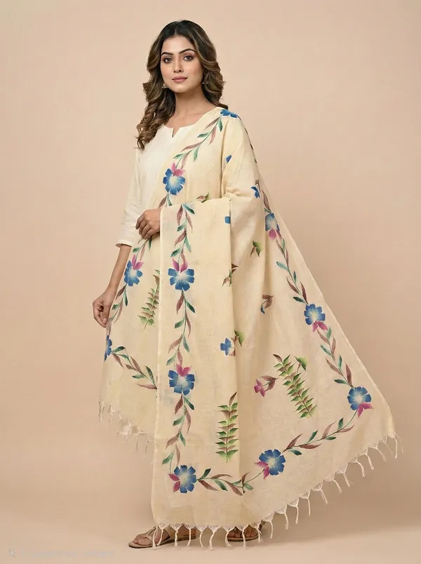 Beige_Cotton_Khadi_Dupatta_For_Women
