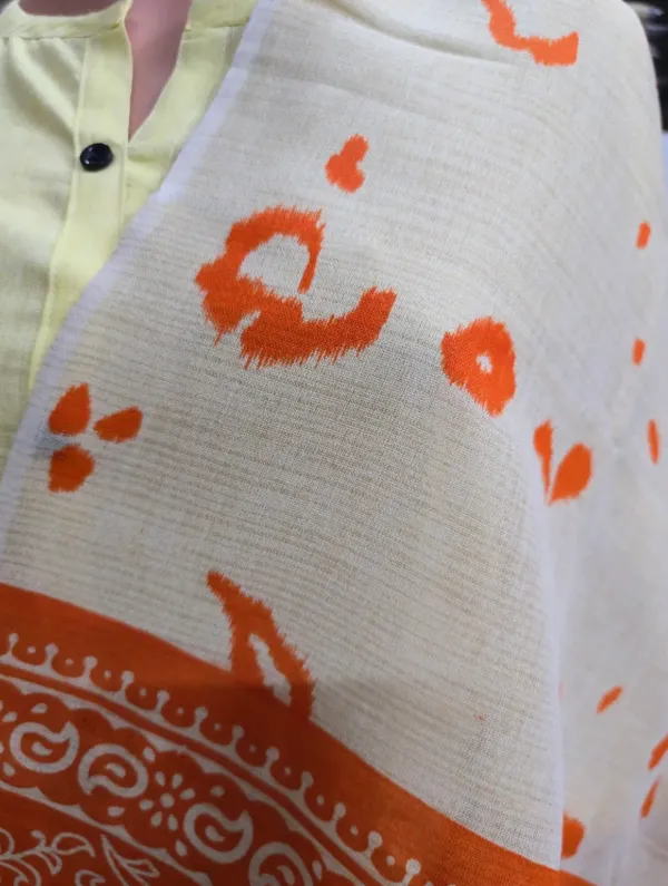 Orange_And_Cream_Cotton_Khadi_Dupatta_For_Women