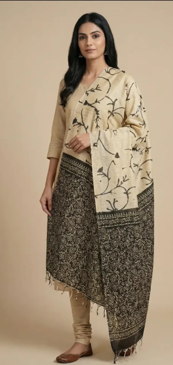 Black_And_Cream_Cotton_Khadi_Dupatta_For_Women