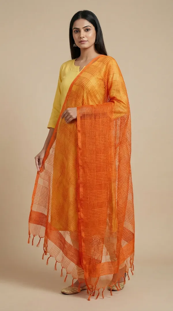Orange_Cotton_Khadi_Dupatta_For_Women