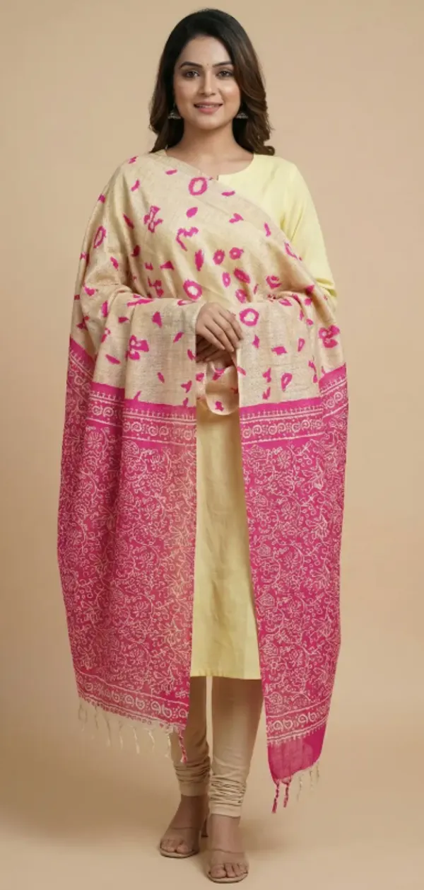 Pink_And_Cream_Cotton_Khadi_Dupatta_For_Women