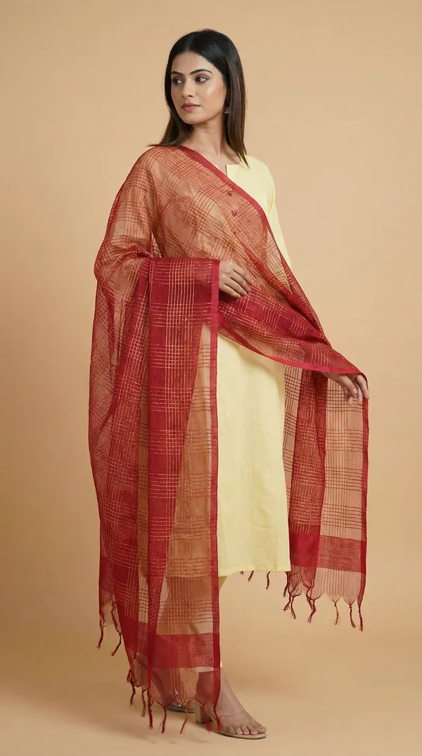 Maroon_Cotton_Khadi_Dupatta_For_Women