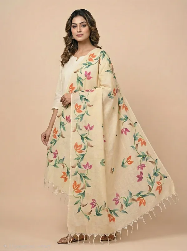 Beige_Cotton_Khadi_Dupatta_For_Women