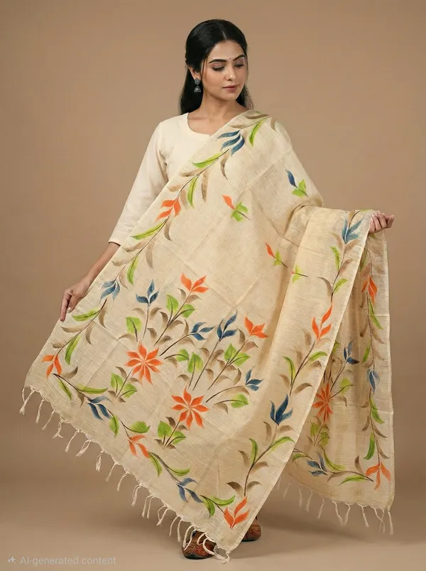 Beige_Cotton_Khadi_Dupatta_For_Women