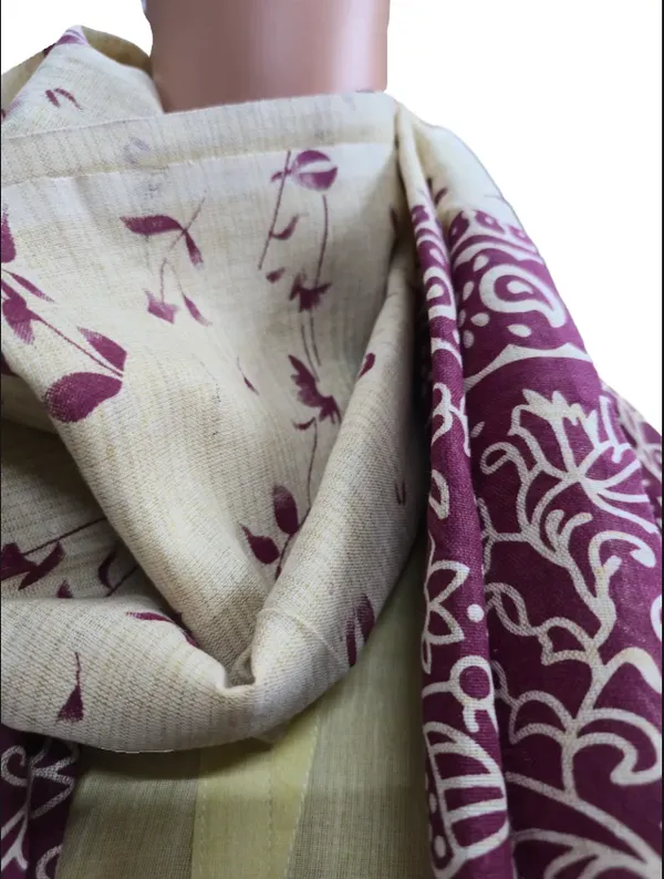 Maroon_And_Cream_Cotton_Khadi_Dupatta_For_Women