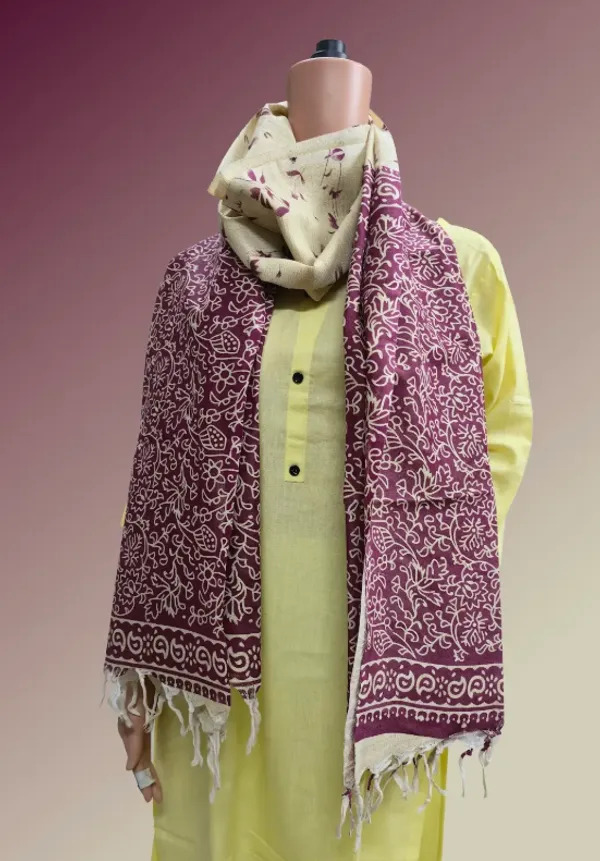 Maroon_And_Cream_Cotton_Khadi_Dupatta_For_Women