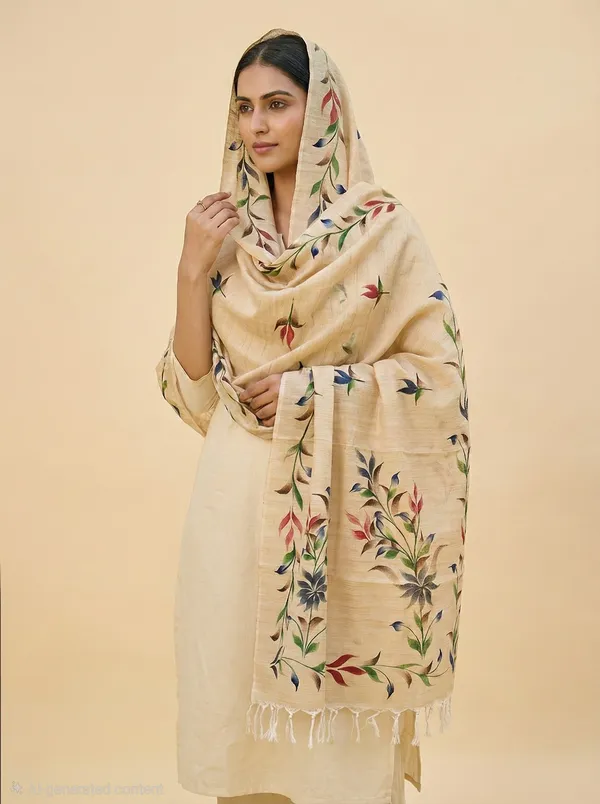 Beige_Cotton_Khadi_Dupatta_For_Women