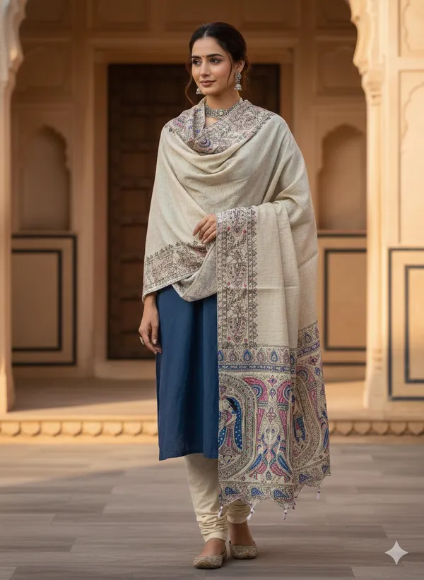 Beige_Cotton_Khadi_Dupatta_For_Women