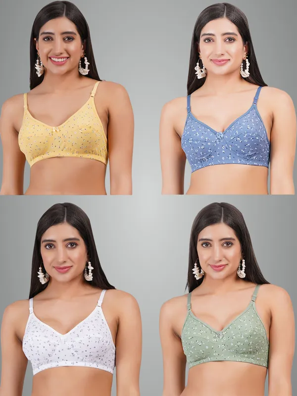 Yellow,_Blue,_White_And_Green_Aashi_Everyday_Non_Padded_Bra_For_Women_Pack_Of_4
