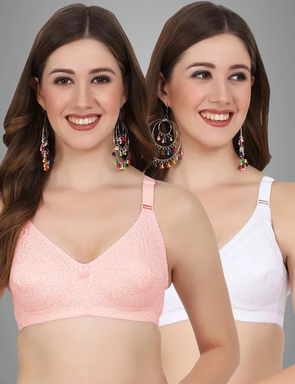 Orange_And_White_Alisha_M_Shape_Minimizer_Non_Padded_Bra_For_Women_Pack_Of_2