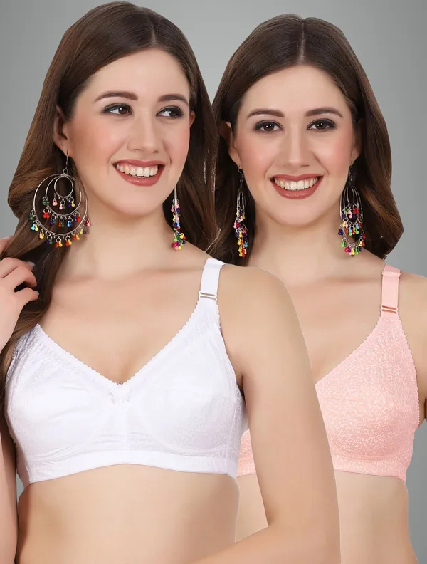 White_And_Orange_Alisha_M_Shape_Minimizer_Non_Padded_Bra_For_Women_Pack_Of_2