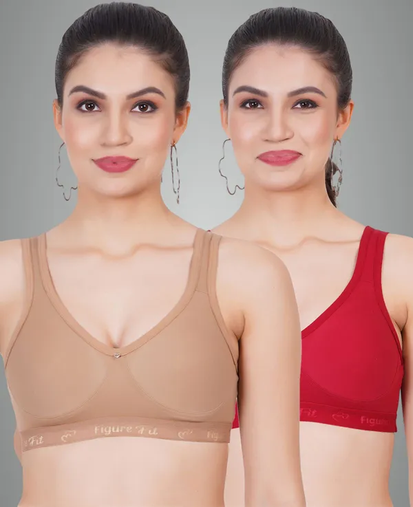 Skin_And_Maroon_Amaze_Sports_Non_Padded_Bra_For_Women_Pack_Of_2