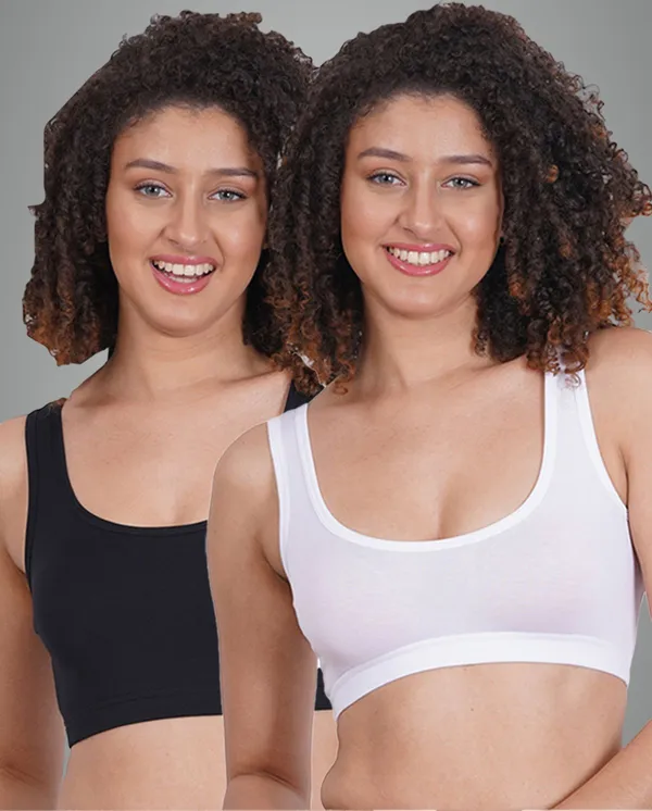 White_And_Black_Sportsmino_Sports_Non_Padded_Bra_For_Women_Pack_Of_2