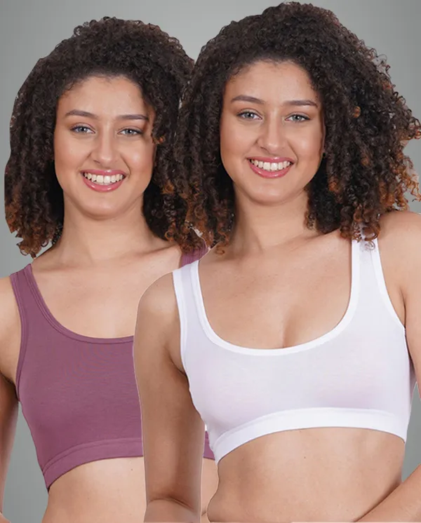 White_And_Grape_Sportsmino_Sports_Non_Padded_Bra_For_Women_Pack_Of_2