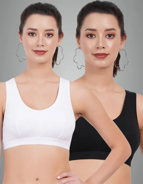 White_And_Black_Sportsmino_Sports_Non_Padded_Bra_For_Women_Pack_Of_2