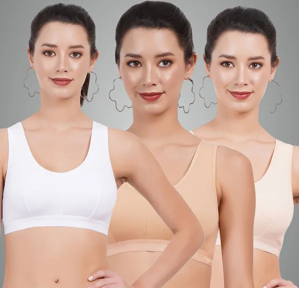 White_,_Orange_And_Beige_Sports_Non_Padded_Bra_For_Women_Pack_Of_3