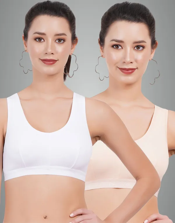 White_And_Skin_Sportsmino_Sports_Non_Padded_Bra_For_Women_Pack_Of_2