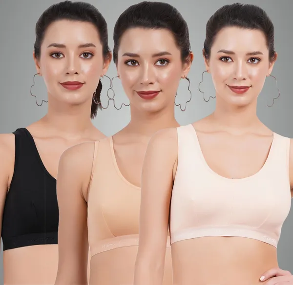 Black,_Peach_And_Skin_Double_Layered_Sports_Non_Padded_Bra_For_Women_Pack_Of_3