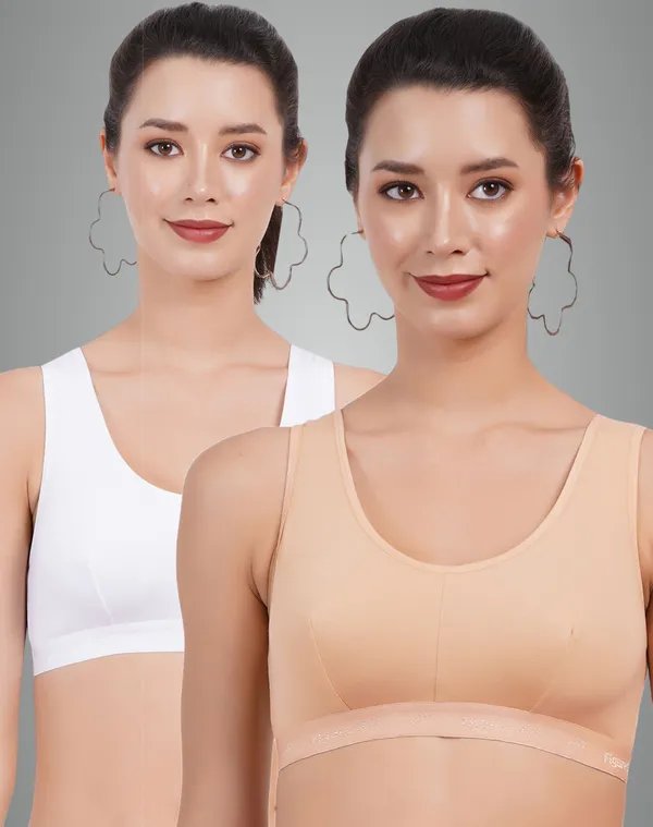 White_And_Peach_Double_Layered_Sports_Non_Padded_Bra_For_Women_Pack_Of_2