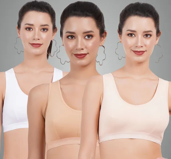 White,_Peach_And_Skin_Double_Layered_Sports_Non_Padded_Bra_For_Women_Pack_Of_3