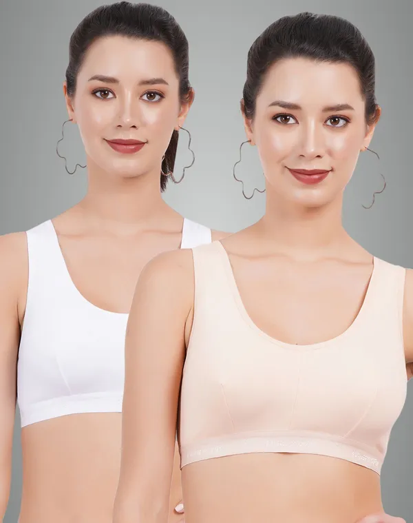 White_And_Skin_Double_Layered_Sports_Non_Padded_Bra_For_Women_Pack_Of_2