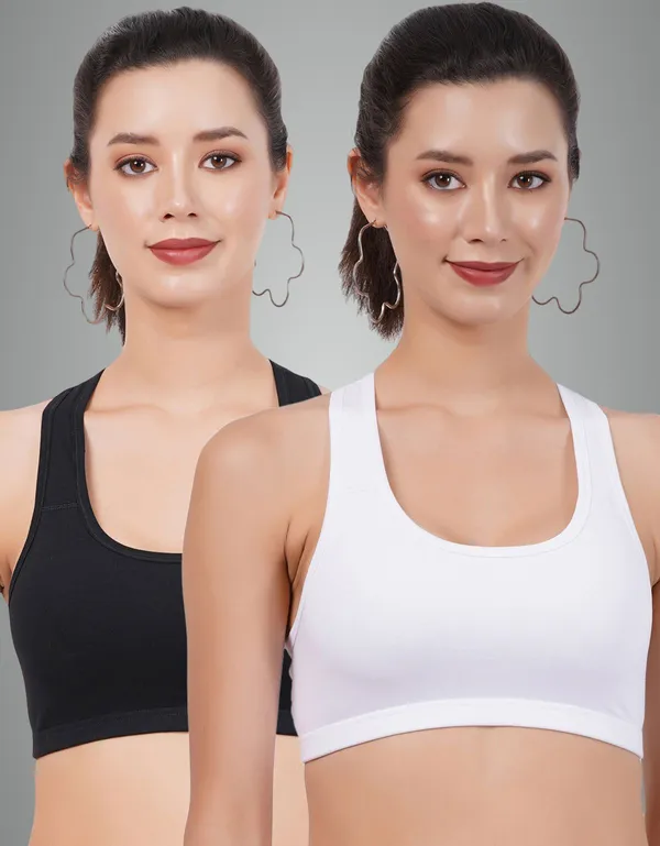 White_And_Black_Sportsmino_Sports_Non_Padded_Bra_For_Women_Pack_Of_2