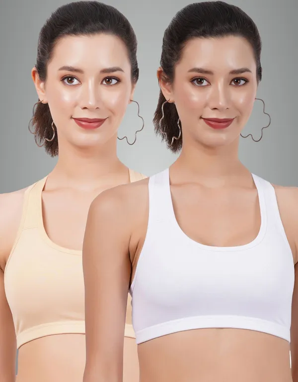 White_And_Skin_Sportsmino_Sports_Non_Padded_Bra_For_Women_Pack_Of_2