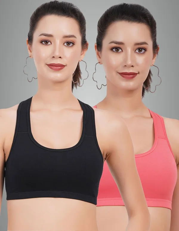 Black_And_Carrot_Double_Layered_Sports_Non_Padded_Bra_For_Women_Pack_Of_2