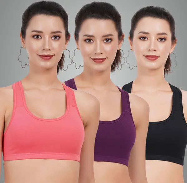 Carrot,_Wine_And_Black_Double_Layered_Sports_Non_Padded_Bra_For_Women_Pack_Of_3