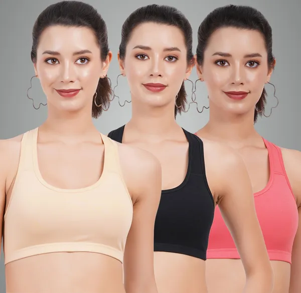 Skin,_Black_And_Carrot_Double_Layered_Sports_Non_Padded_Bra_For_Women_Pack_Of_3