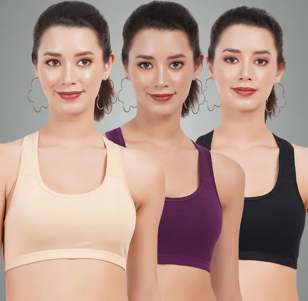 Skin,_Wine_And_Black_Double_Layered_Sports_Non_Padded_Bra_For_Women_Pack_Of_3