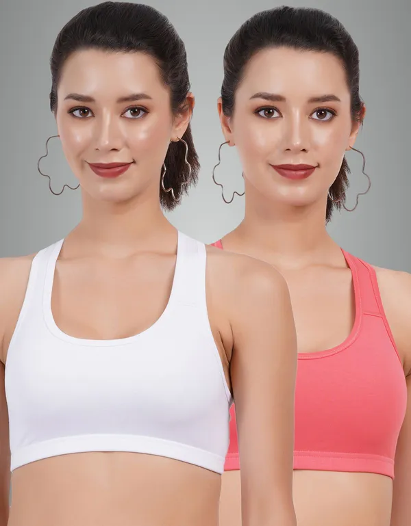 White_And_Carrot_Double_Layered_Sports_Non_Padded_Bra_For_Women_Pack_Of_2