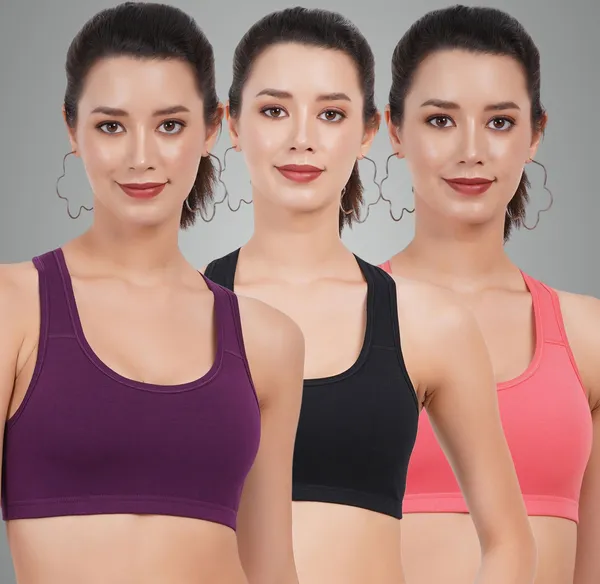 Wine,_Black_And_Carrot_Double_Layered_Sports_Non_Padded_Bra_For_Women_Pack_Of_3