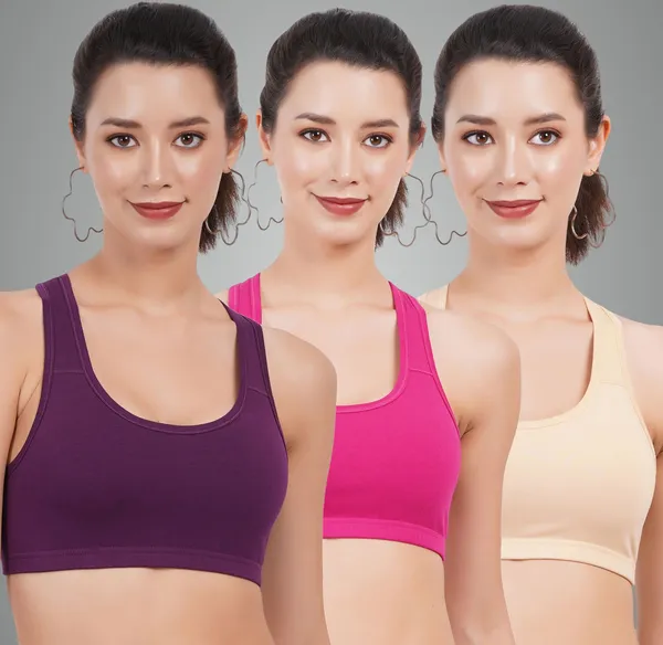 Wine,_Rani_And_Skin_Double_Layered_Sports_Non_Padded_Bra_For_Women_Pack_Of_3